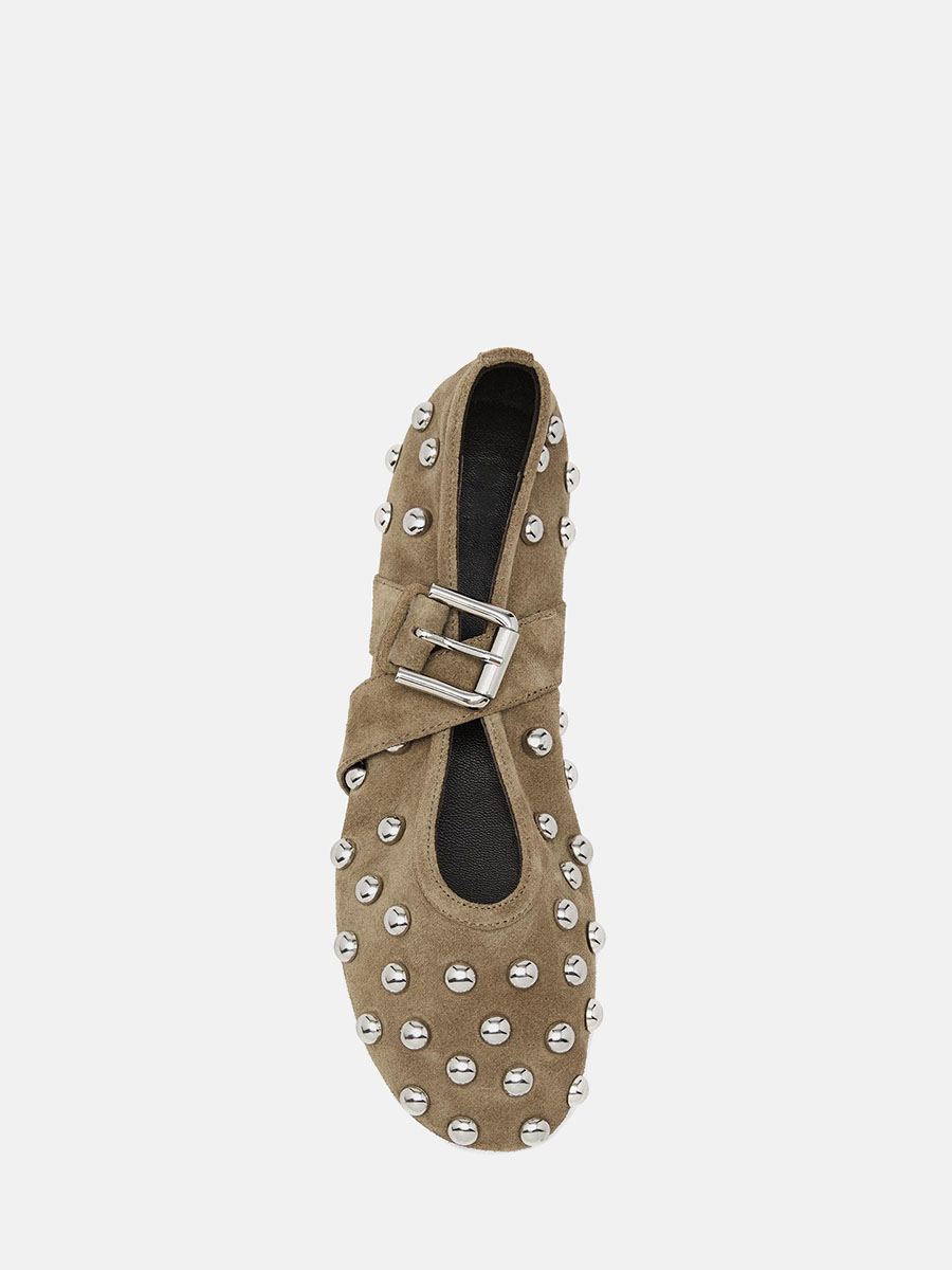 Women’s Pebbled Microfiber Studded Buckle Mary Jane Ballet Flats (7)