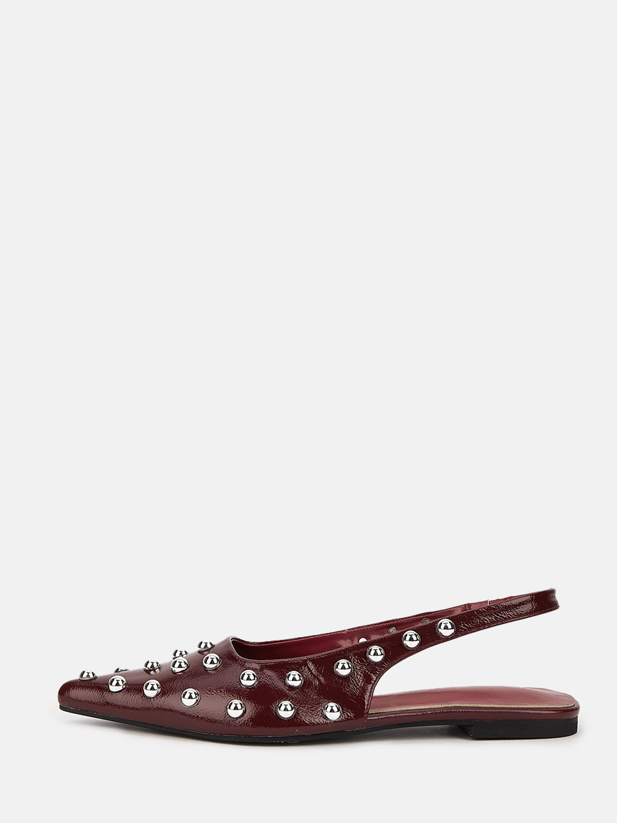 Women’s Wine Red PU Studded Pointed Toe Slingback Flats