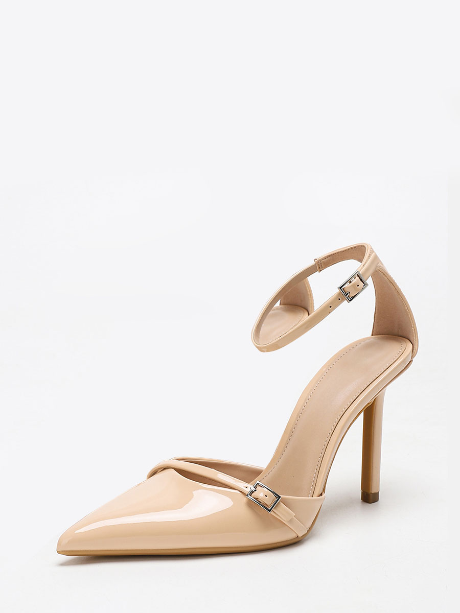 Women’s Apricot Mirror Synthetic Leather Pointed Toe Ankle Strap Stiletto Heels Pumps