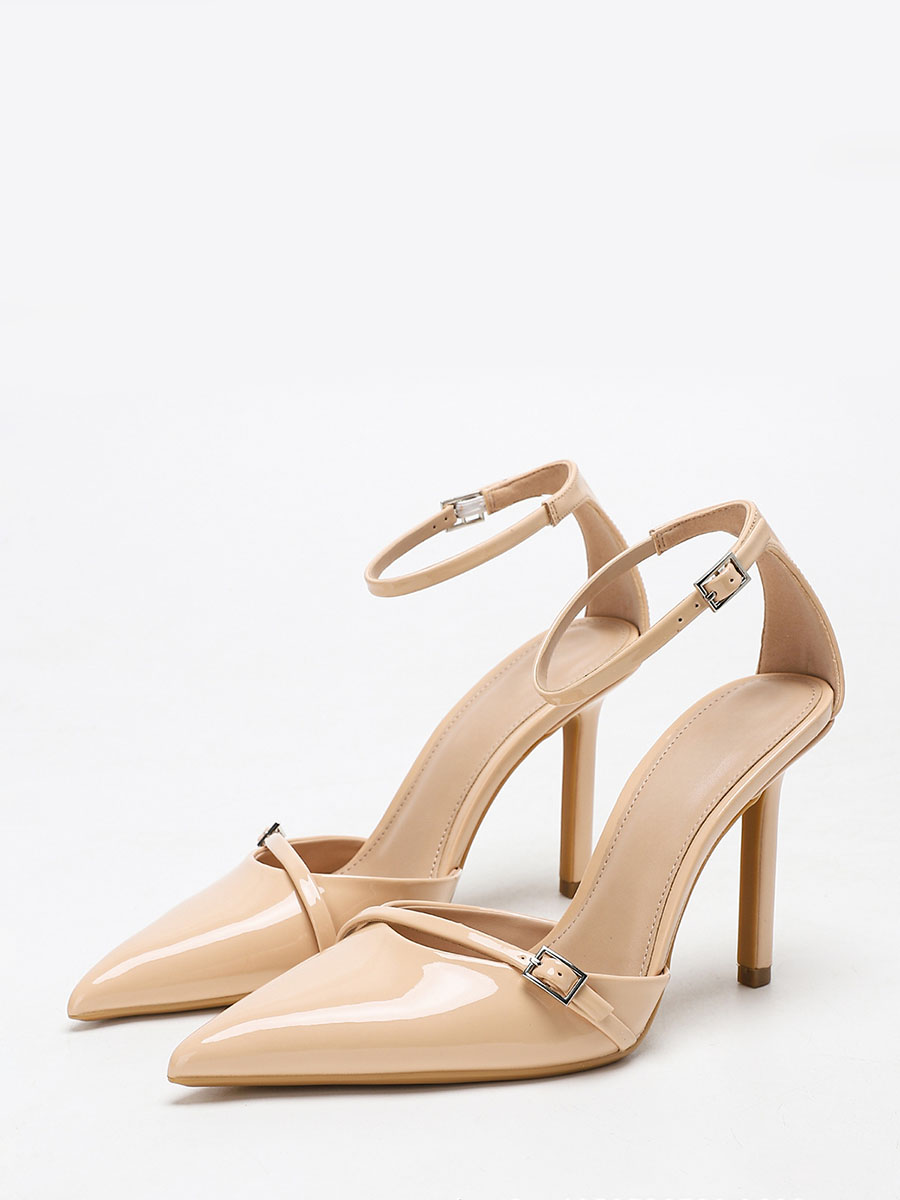 Women’s Apricot Mirror Synthetic Leather Pointed Toe Ankle Strap Stiletto Heels Pumps (2)