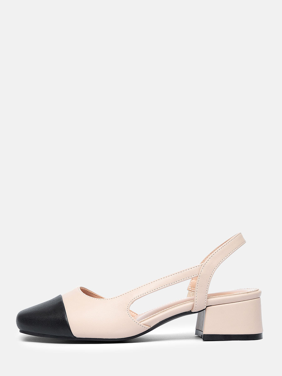 Women’s Apricot Synthetic Black-Square Toe Buckle Slingback Block Heels