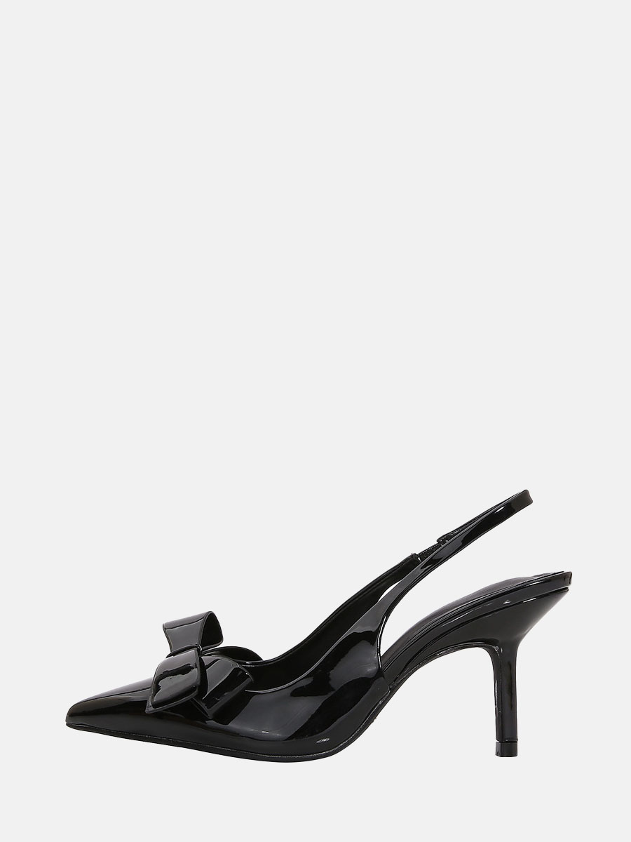 Women’s Black Patent Microfiber Pointed Toe Bow Stiletto Heels Slingback Pumps