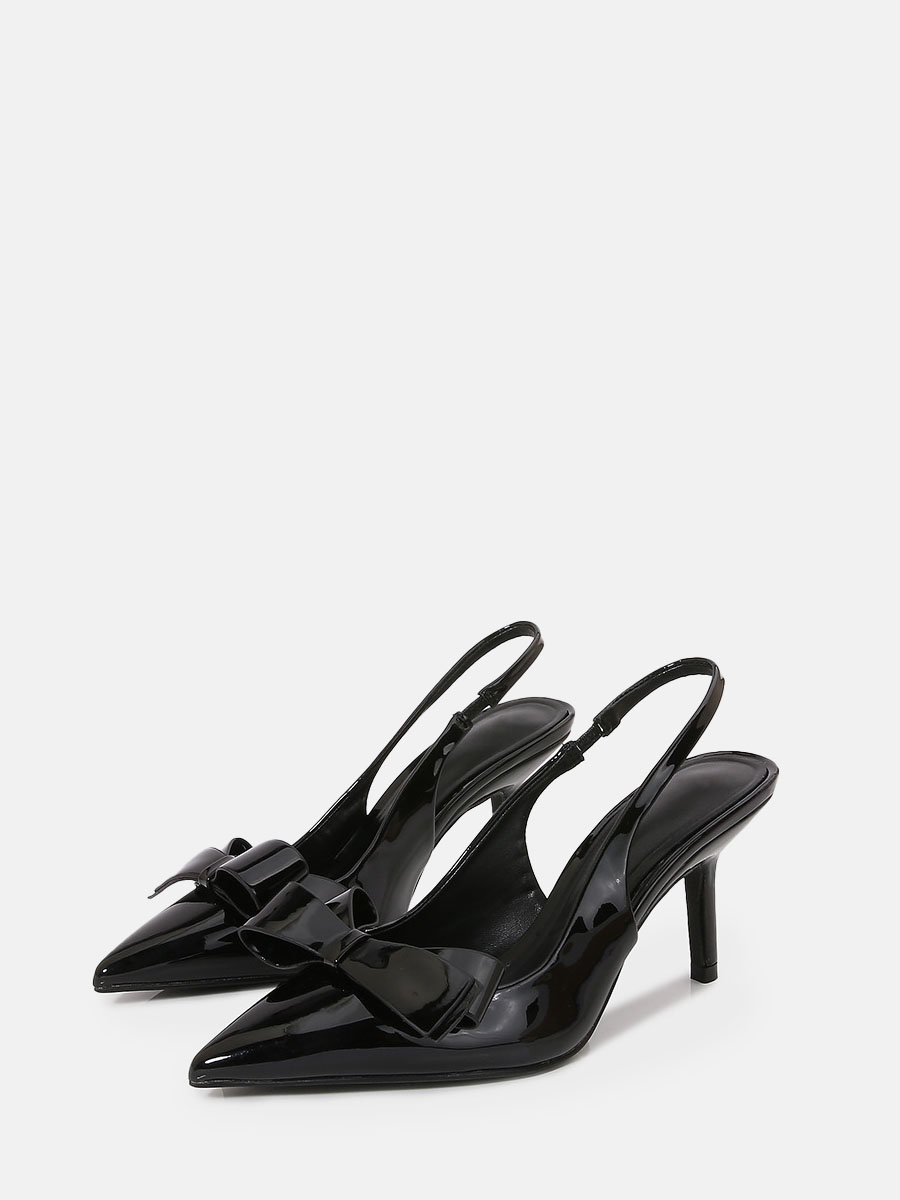 Women’s Black Patent Microfiber Pointed Toe Bow Stiletto Heels Slingback Pumps (4)