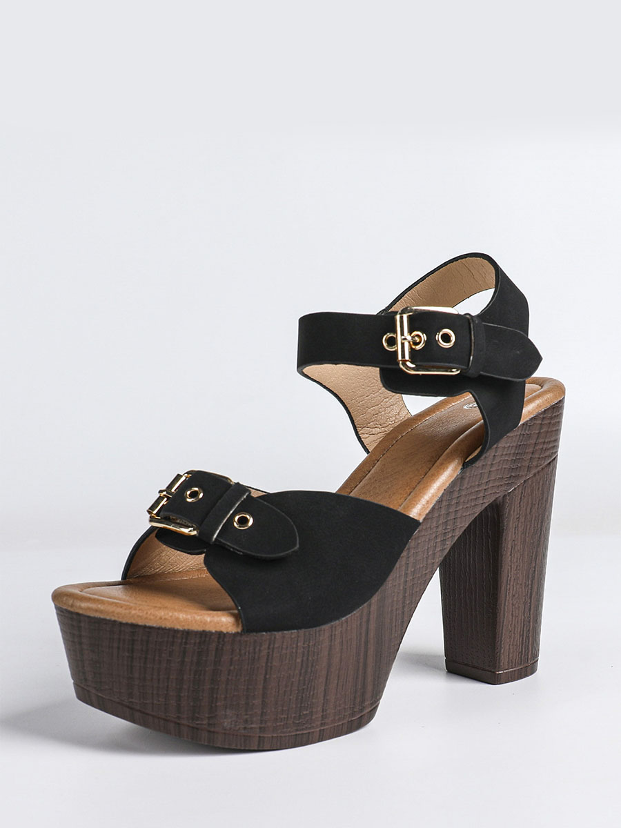 Women’s Black Synthetic Buckle Platform Chunky Heels Sandals (2)