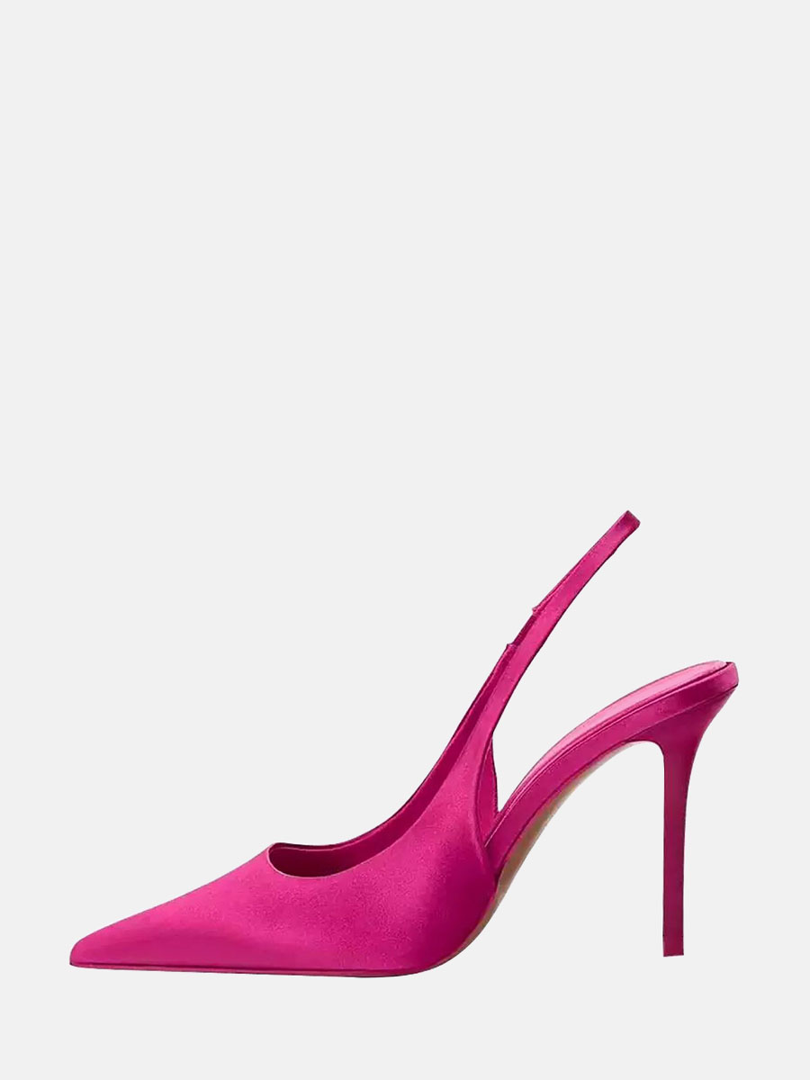 Women’s Hot Pink Satin Pointed Toe Slingback Stiletto Heels