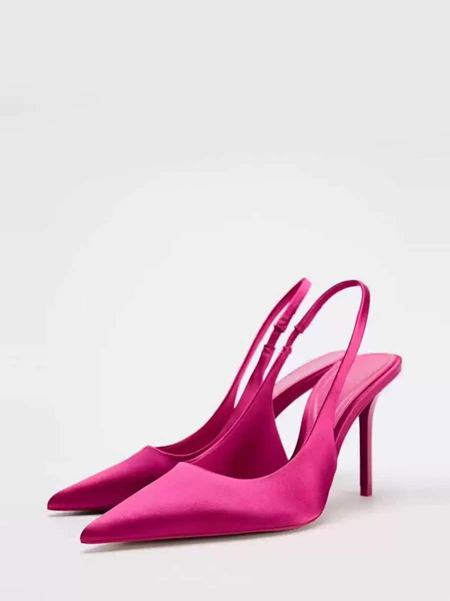 Women’s Hot Pink Satin Pointed Toe Slingback Stiletto Heels (2)