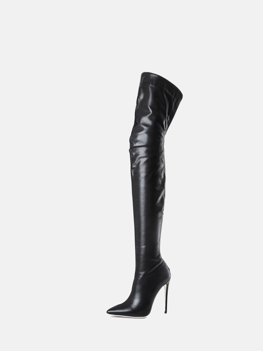 Women’s Matte PU Back Zipper Pointed Toe Stiletto Heels Over the Knee Boots (1)