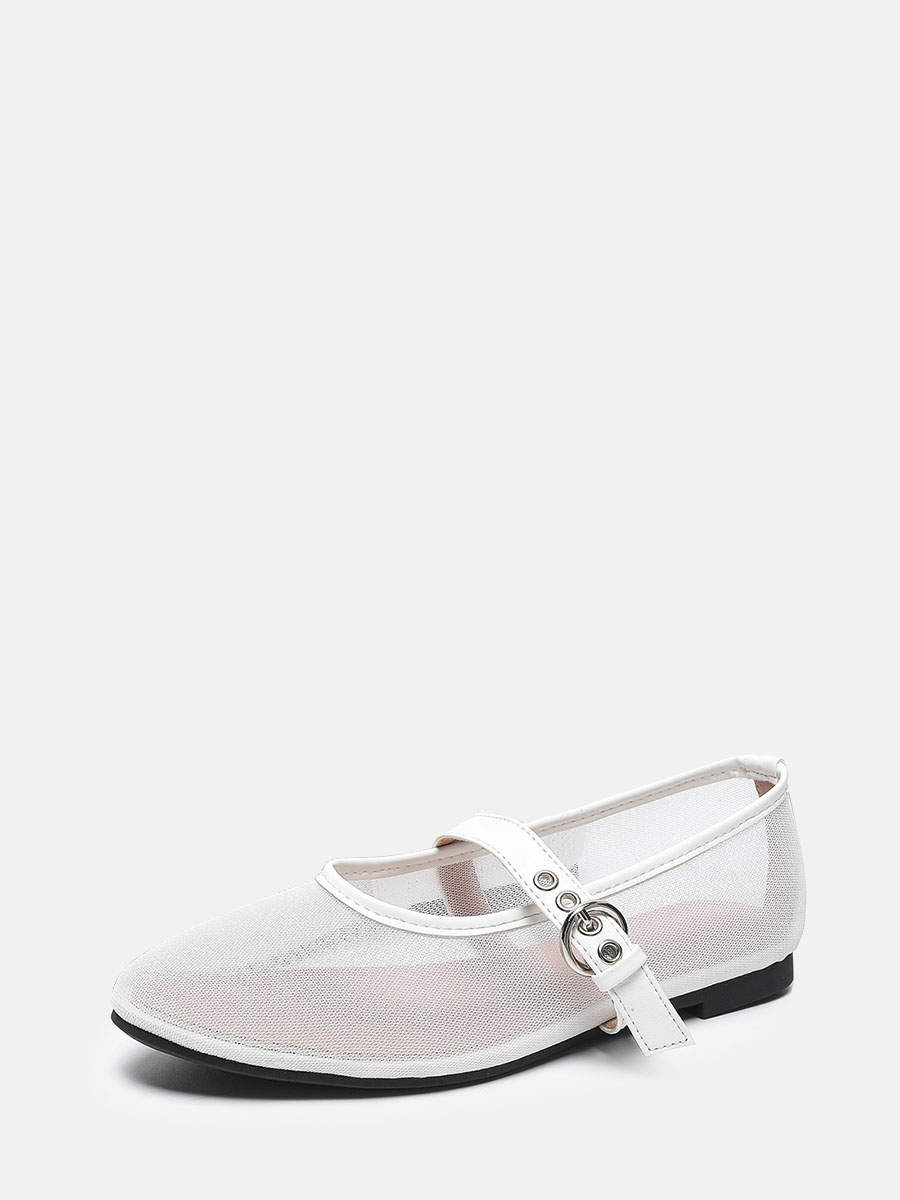 Women’s Mesh Round Toe Buckle Mary Jane Flats