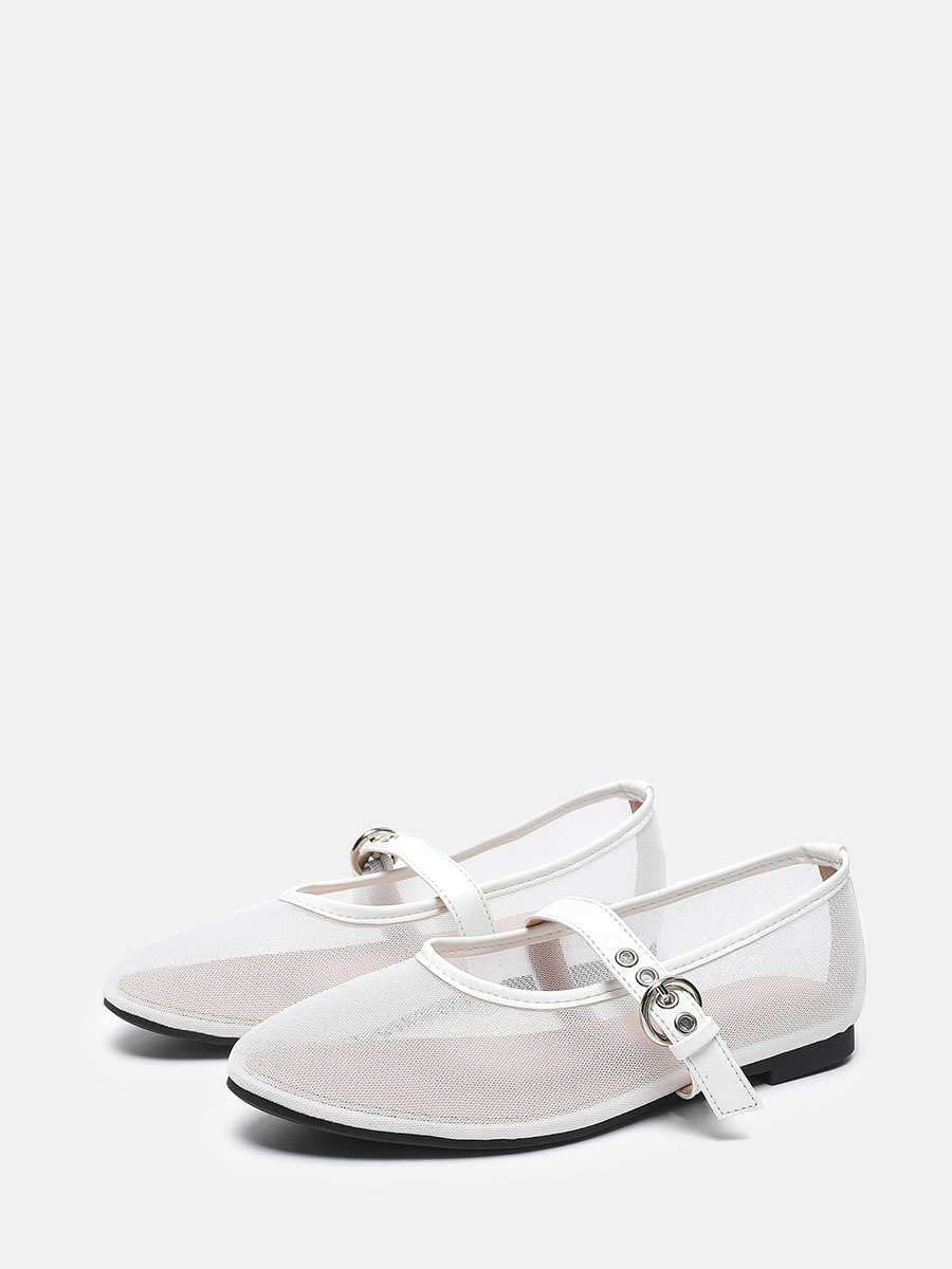 Women’s Mesh Round Toe Buckle Mary Jane Flats (2)