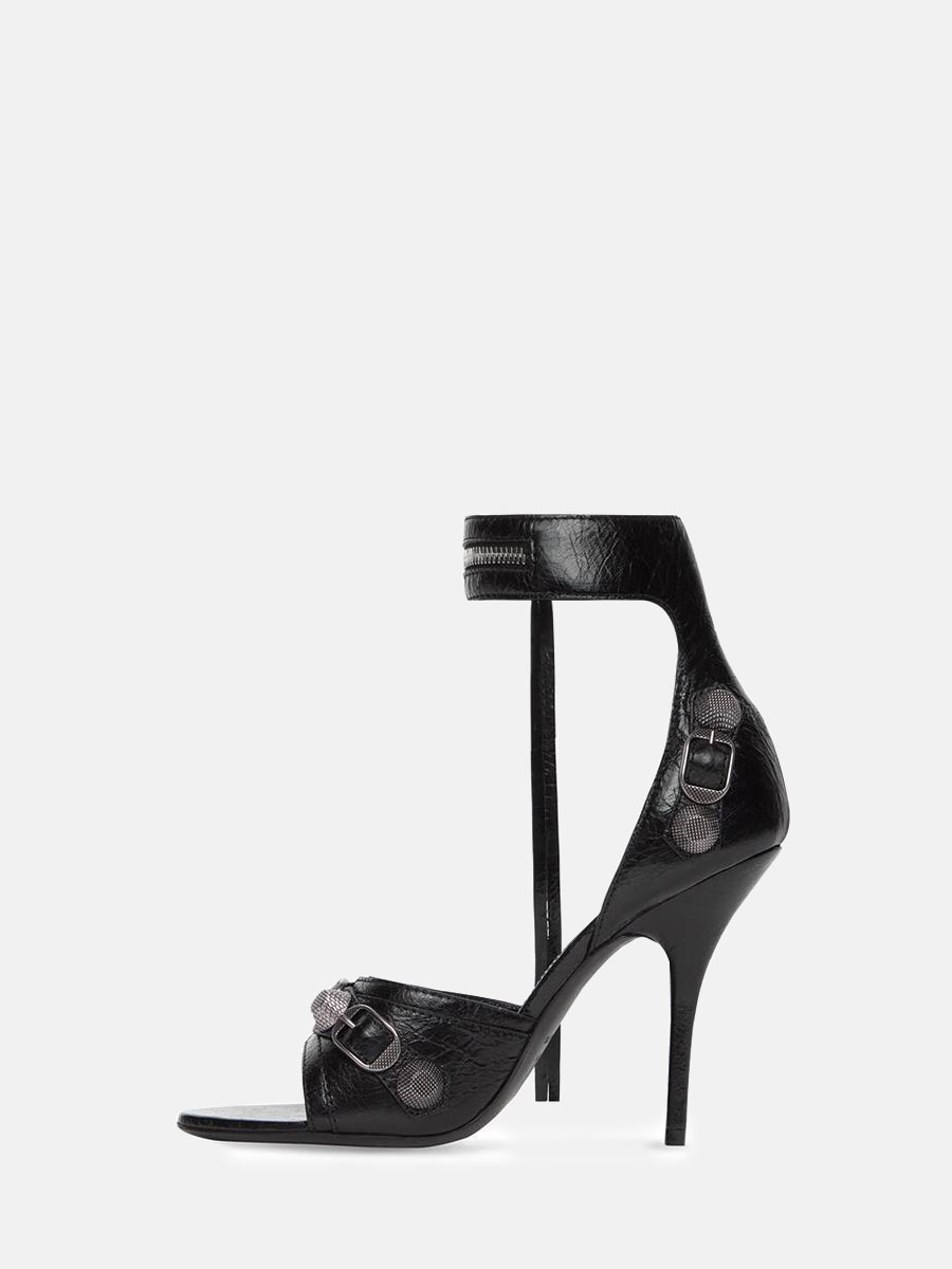 Women’s Microfiber Ankle Strap Buckle ZIpper Tassel Studded Stiletto Heels Sandals