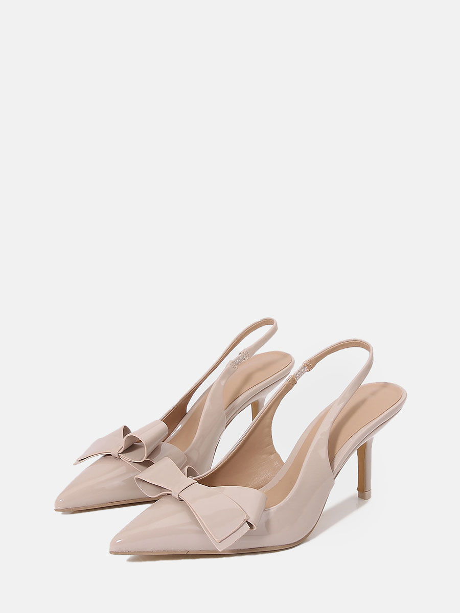 Women’s Nude Patent Microfiber Pointed Toe Bow Stiletto Heels Slingback Pumps (2)