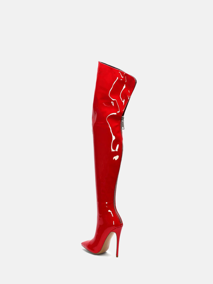 Women’s Patent Leather Back Zipper Pointed Toe Stiletto Heels Over the Knee Boots (4)