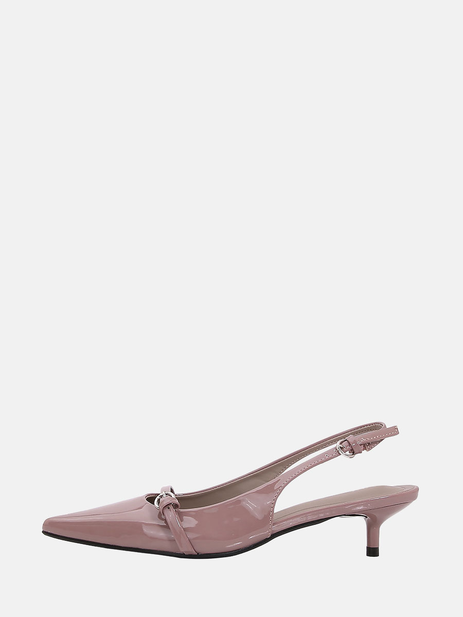 Women’s Purple Patent PU Slingback Pointed Toe Buckle Strap Kitten Heels