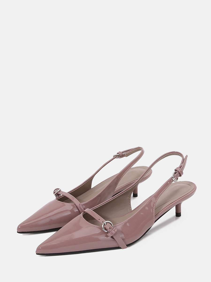 Women’s Purple Patent PU Slingback Pointed Toe Buckle Strap Kitten Heels (2)