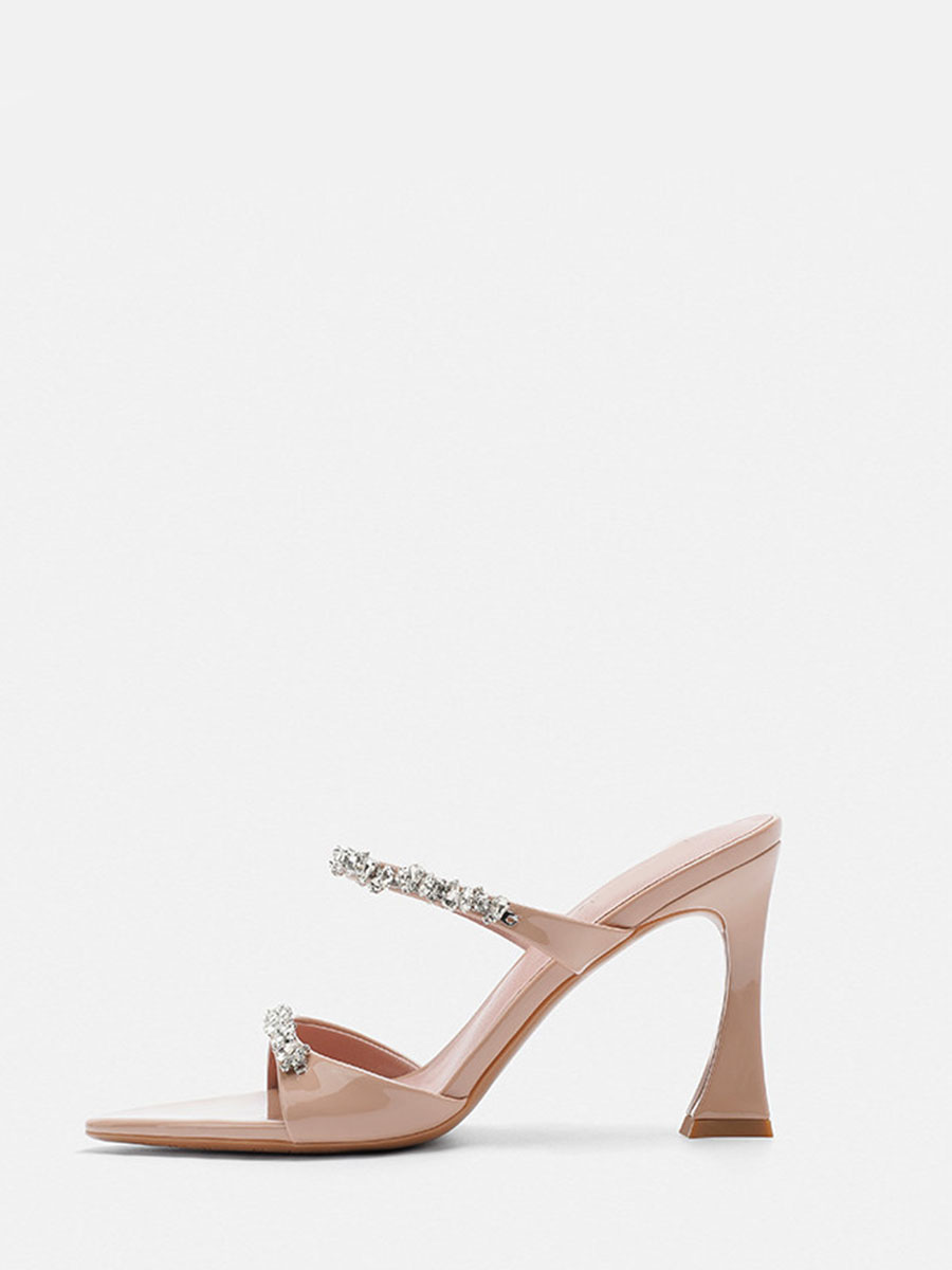 Women’s Rhinestone Strappy Spool Heels Mules Sandals