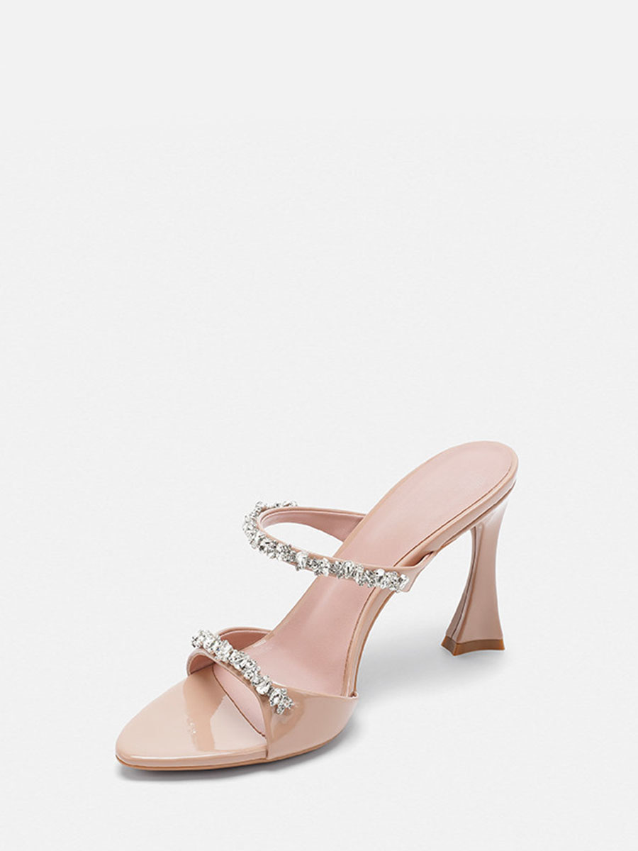 Women’s Rhinestone Strappy Spool Heels Mules Sandals (2)
