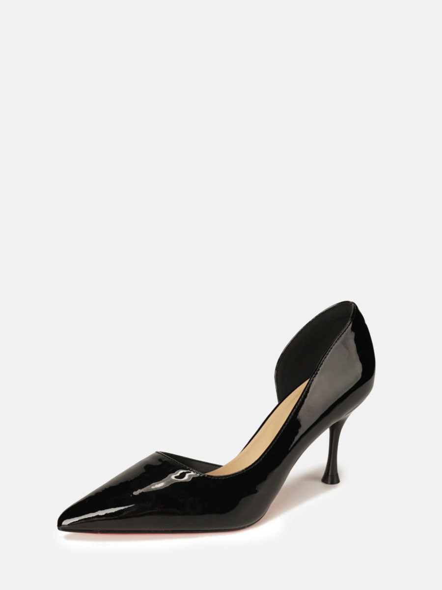 Women’s Black Leather Side Cutout Pointed Toe Stiletto Heels D'Orsay Pumps