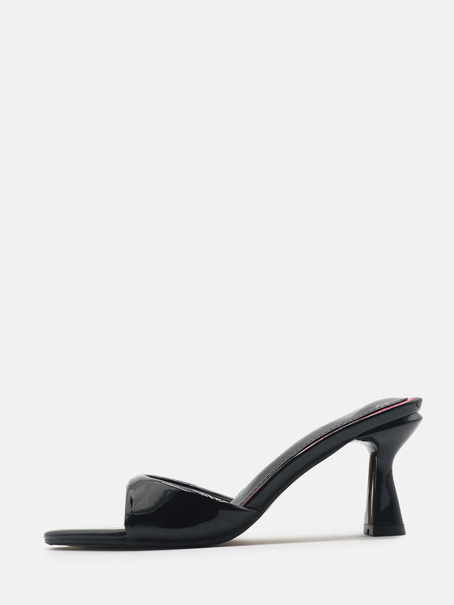 Women’s Black Patent Leather Slip-On Pointed Toe Stiletto Heels Mules Sandals
