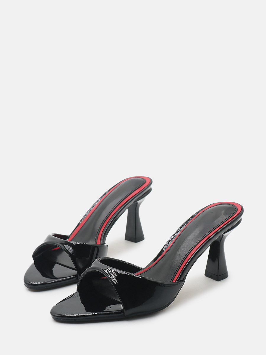 Women’s Black Patent Leather Slip-On Pointed Toe Stiletto Heels Mules Sandals (2)