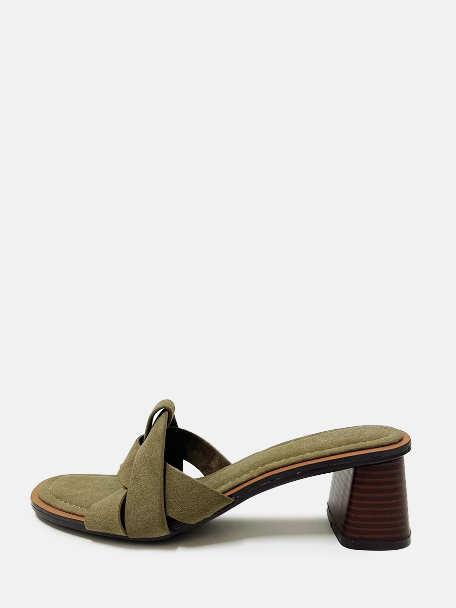 Women’s Green Suede PU Crisscross Square Toe Block Heels Mules Sandals