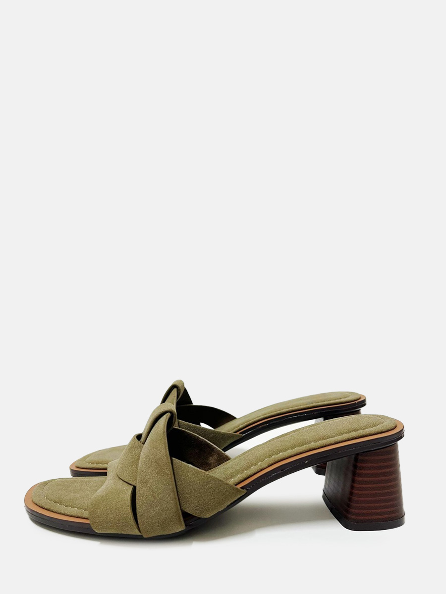 Women’s Green Suede PU Crisscross Square Toe Block Heels Mules Sandals (2)