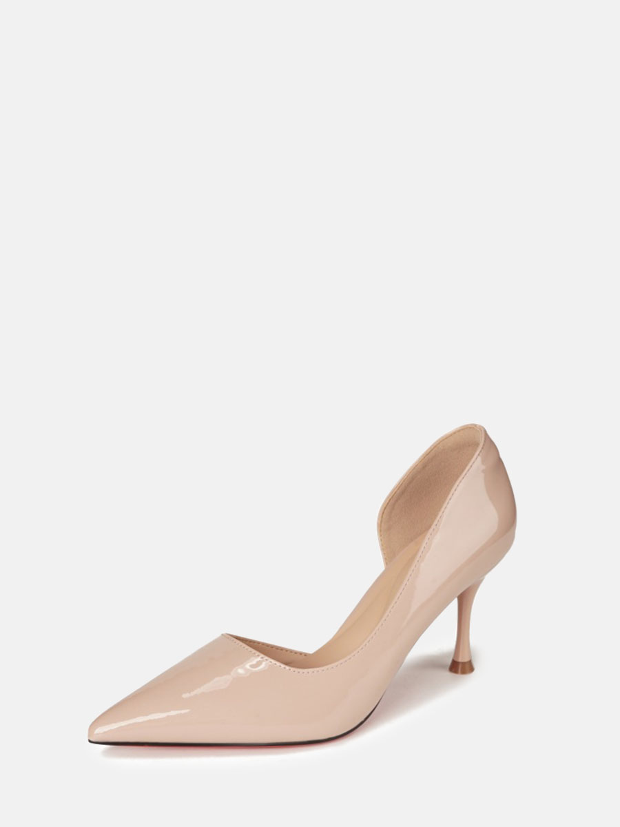 Women’s Nude Patent Leather Side Cutout Pointed Toe Stiletto Heels D'Orsay Pumps