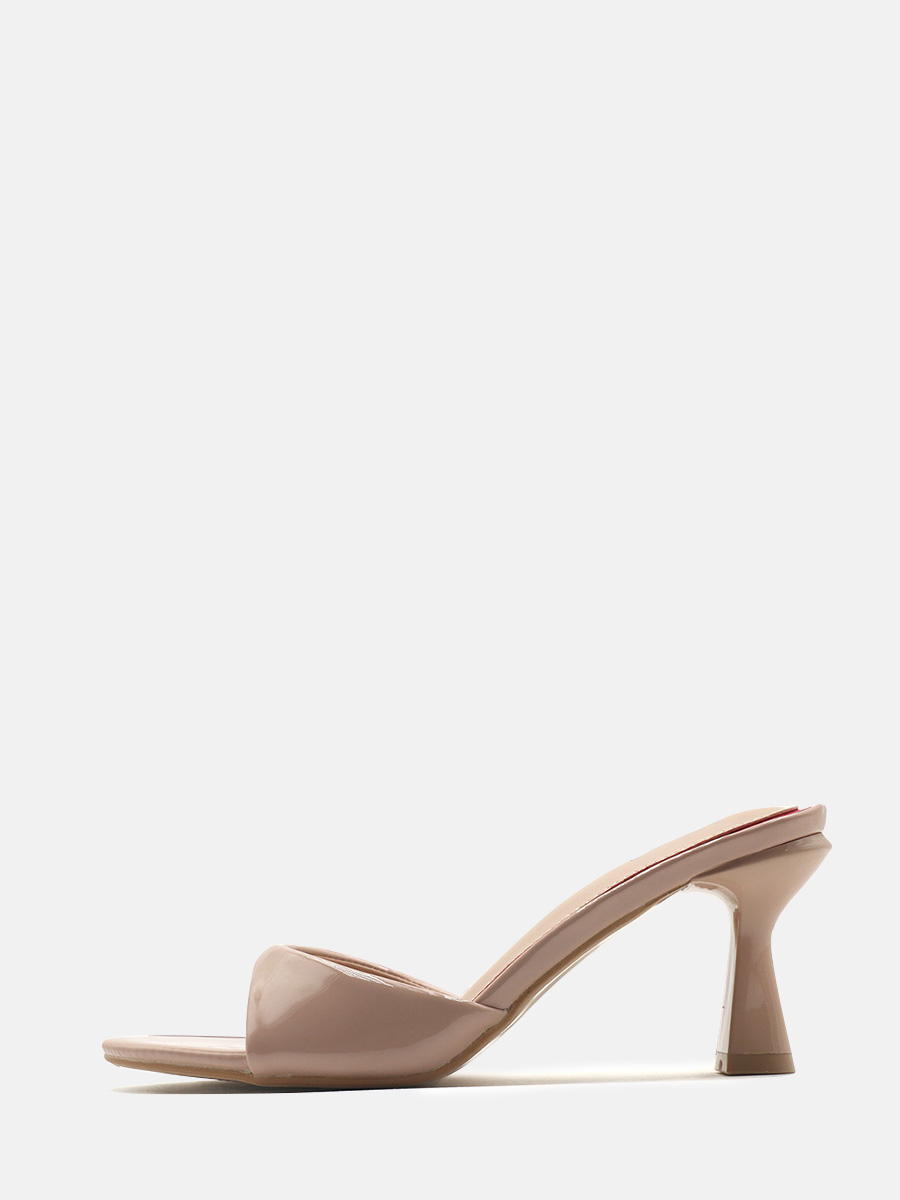 Women’s Nude Patent Leather Slip-On Pointed Toe Stiletto Heels Mules Sandals