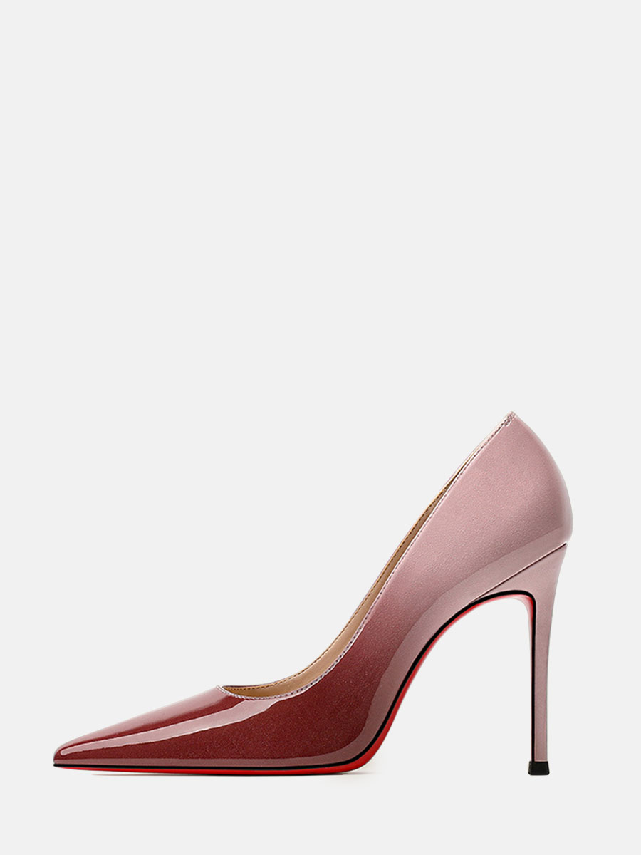 Women’s Pink Gradient Patent Leather Pointed Toe Stiletto Heels Pumps