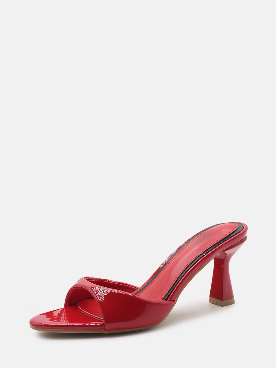 Women’s Red Patent Leather Slip-On Pointed Toe Stiletto Heels Mules Sandals