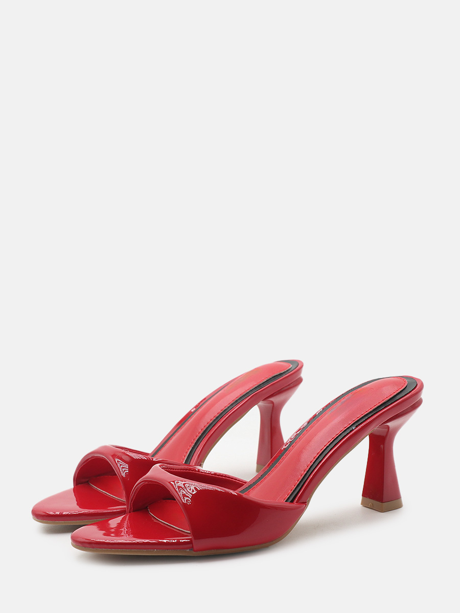 Women’s Red Patent Leather Slip-On Pointed Toe Stiletto Heels Mules Sandals (2)